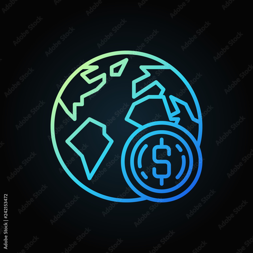 Poster earth with coin vector colorful outline icon or logo element on dark background