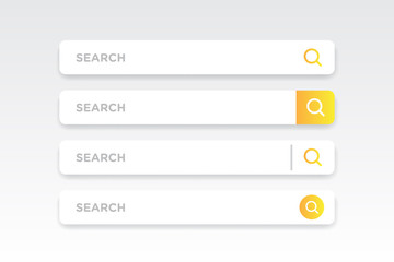Obraz premium Set of colorful gradient clean style search buttons with yellow vector modern material. Different icons on white forms with shadows