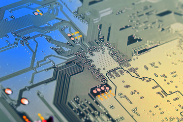 Electronic circuit board close up.