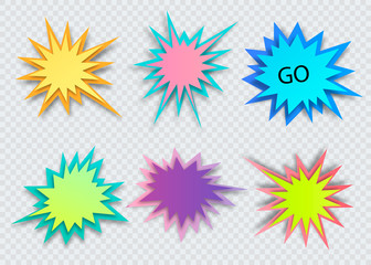 Set of paper style abstract backgrounds, bang or explosion bubbles isolated on white background