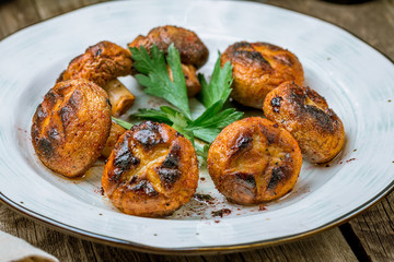 Skewers of mushrooms