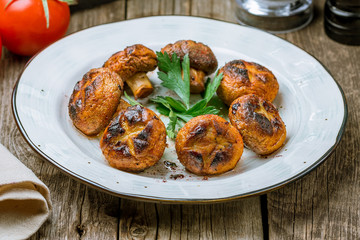 Skewers of mushrooms