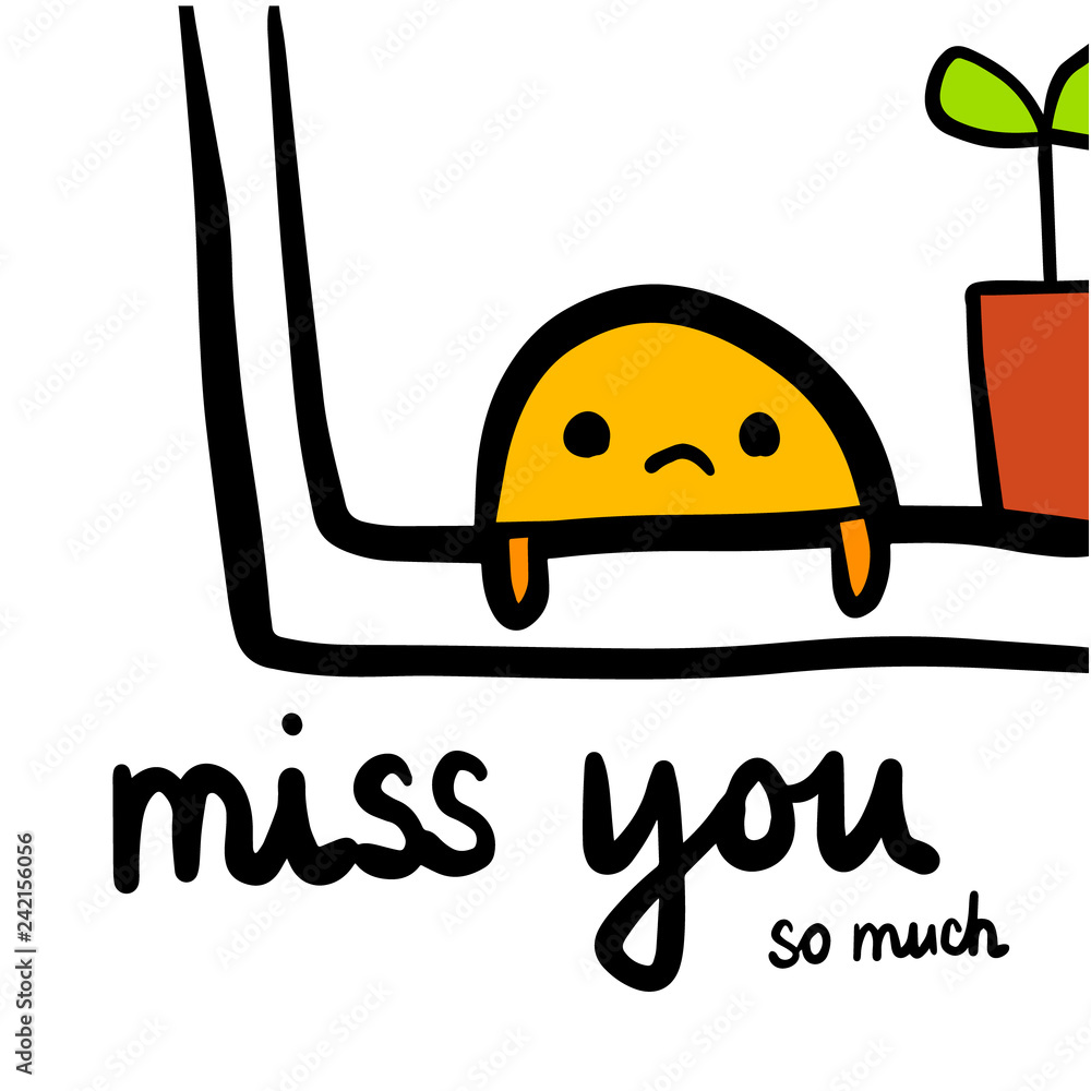 Wall mural miss you hand drawn illustration with cute creature