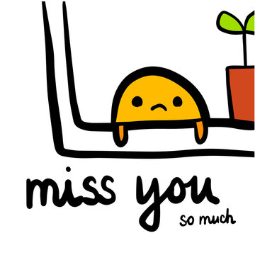 Miss You Hand Drawn Illustration With Cute Creature