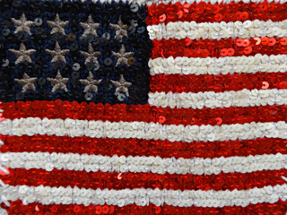 Clothing with a pattern of the USA flag embroidered with sequins