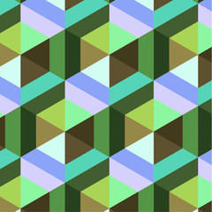 Bright geometric seamless repeating hexagon shapes pattern. Modern stylish texture. Repeating geometric tiles. Linear monochrome cubes with volume effect. Vector graphics.