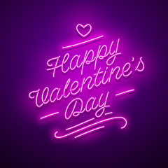 Valentine`s Day background. Vector retro neon sign. 