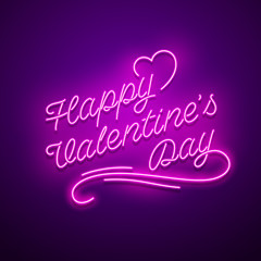 Valentine`s Day background. Vector retro neon sign. 