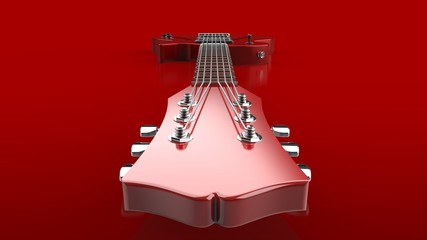 セミアコギター　ネック　クローズアップ　赤背景 © nao5970