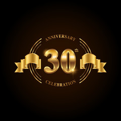 30 years anniversary celebration logotype. Golden anniversary emblem with ribbon. Design for booklet, leaflet, magazine, brochure, poster, web, invitation or greeting card.