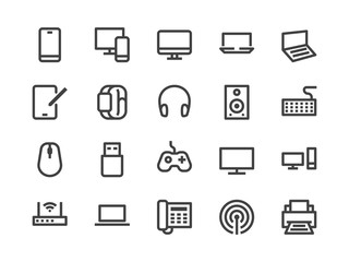 Electronics, Technology Store Line Icon. Vector Illustration Flat style. Included Icons as Tv, Computer, Phone, Audio Devices and more. Editable Stroke. 30x30 Pixel Perfect