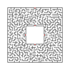 Black abstract square maze with a place for your image. An interesting and useful game for kids. A simple flat vector illustration isolated on a white background.