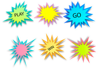 Set of paper style abstract backgrounds, bang or explosion bubbles isolated on white background