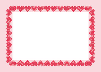 Valentine's day abstract background with broken hearts hearts. Rectangular decorative frame. Vector illustration