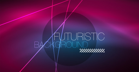 Digital technology abstract background - neon geometric design. Abstract glowing lines. Colorful techno background. Futuristic shape.