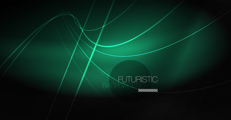 Digital technology abstract background - neon geometric design. Abstract glowing lines. Colorful techno background. Futuristic shape.
