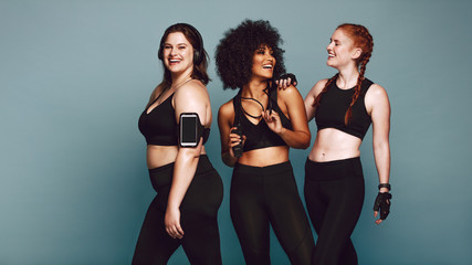 Diverse group women in sportswear after workout