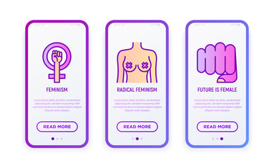 Feminism thin line icons set. Modern vector illustration for user mobile interface.