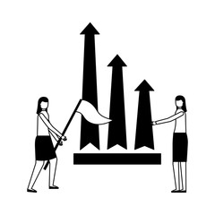 business women with flag and chart arrows