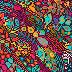 Naadloze patroon met abstracte botanische etnische ornamenten, bloemen en bladeren. Handgetekende sieraad kant achtergrond. Floral oosterse textiel, stof. Vector achtergrond - Vector