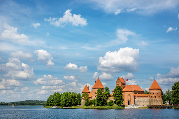 The amazing Trakai Island Castle in Lithuania in a blue sky day and calm lake