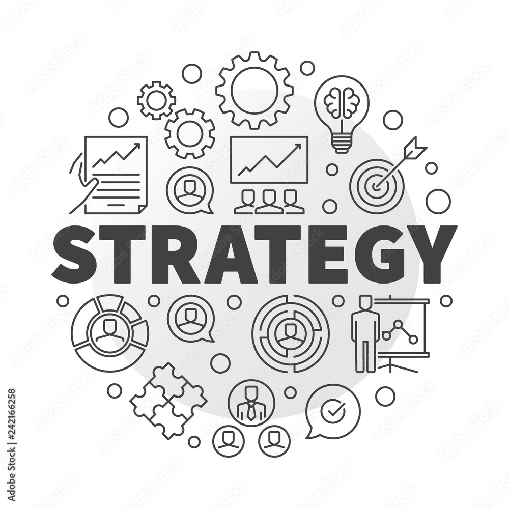 Poster vector strategy round concept minimal illustration in thin line style