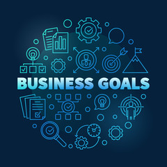 Vector Business goals round blue outline illustration on dark background 