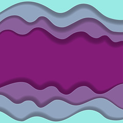 Colored paper waves, abstract, geometric background texture layers of depth in shades of blue and purple. Paper cut style.