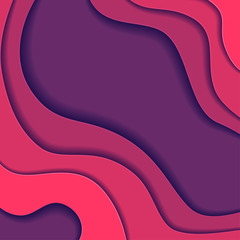 Colored paper waves, abstract, geometric background texture layers of depth in shades of pink and purple.