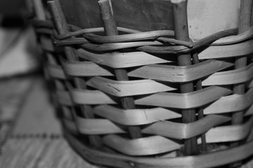wicker basket, black and white