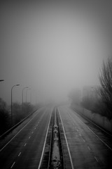 abandoned road on a city in black and white