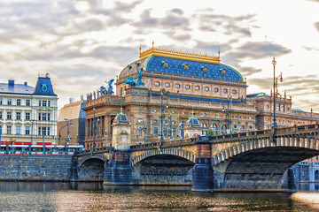 National Theatre of Prague, view from the Vltava river - obrazy, fototapety, plakaty