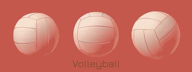 Engraving volleyball illustration on old orange BG