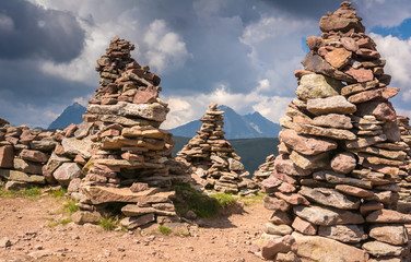 Stoanerne mandln in Sarntal Valley - Sarentino Valley - landscape in South Tyrol, northern Italy, Europe. Summer landscape whit blue sky and clouds
