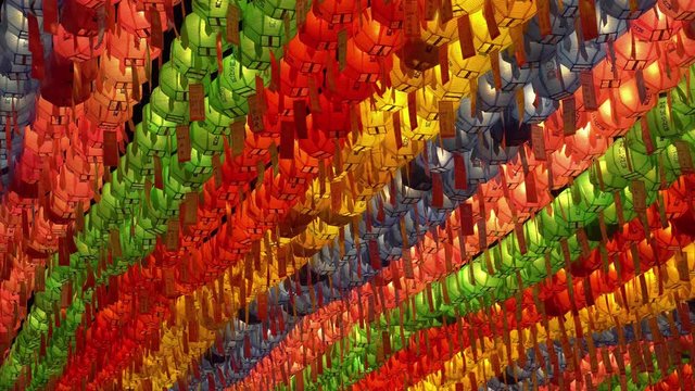 Loopable Cinemagraph of Colorful Lanterns in Buddhist Temple