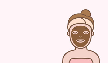 Masking face woman cartoon action half body banner  illustration vector on pink background. Beauty concept.