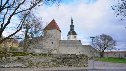 Retro vintage architecture six-story artillery tower in Historic Centre Old Town of Tallinn, Estonia