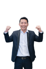 isolated asian business man celebrating success