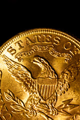 Gold coins over dark background