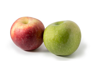 Green and red apples on isolated background