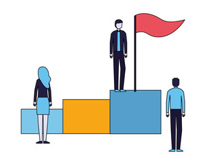 business people on stand with flag