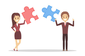 Business character holding puzzle piece. Idea of strategy