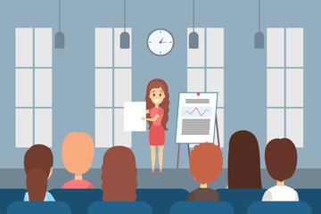 Woman making business presentation in front of group