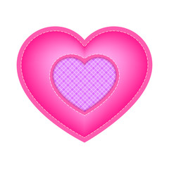 Valentine pink heart with an insert of plaid pattern in the center. Vector