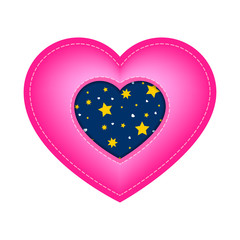 Valentine pink heart with an insert of the pattern of stars and hearts in the center. Vector