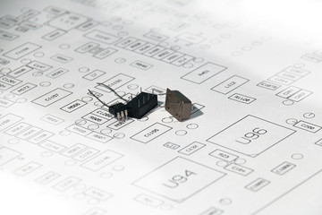 Electronic Parts placed on electronic drawing