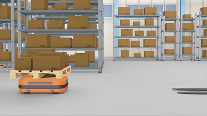 warehouse with automated workflow, concept of industry 4.0 and autonomous technologies (3d render) - Powered by Adobe