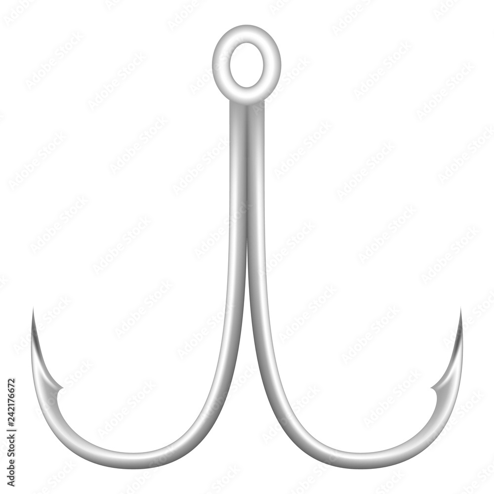 Sticker double fish hook icon. realistic illustration of double fish hook vector icon for web design