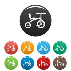 Retro tricycle icons set 9 color vector isolated on white for any design