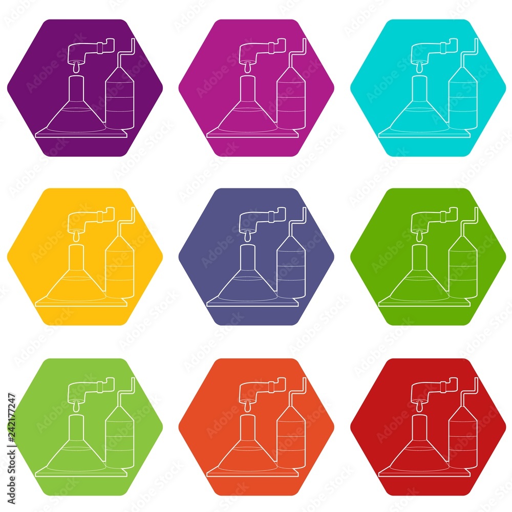 Poster factory lab icons 9 set coloful isolated on white for web